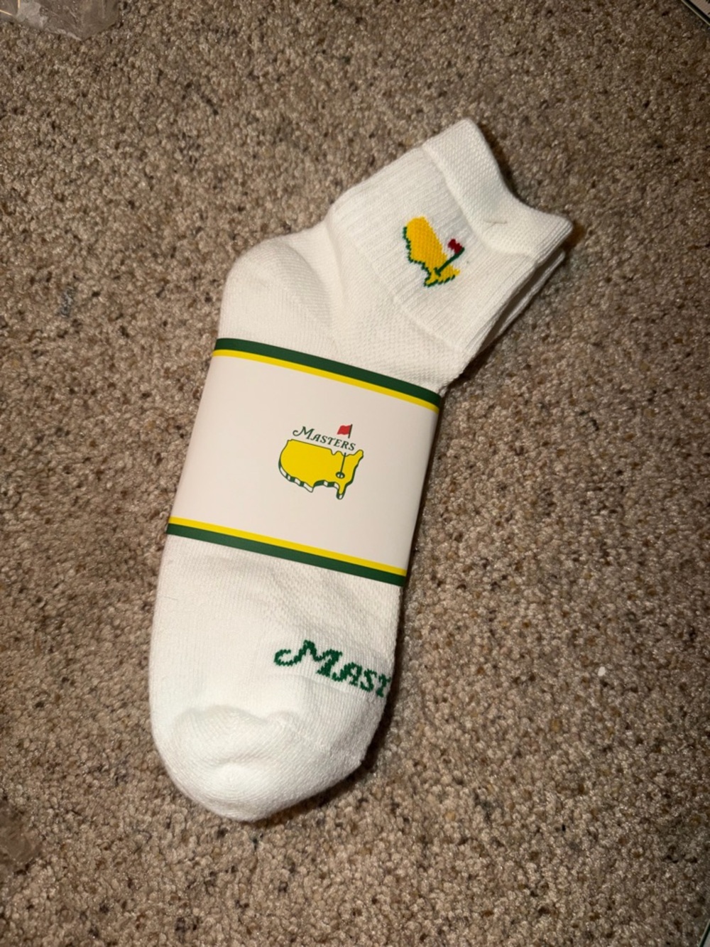 Masters White Ankle Socks with Green & Yellow Logo